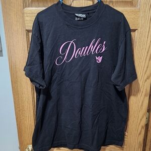 Rudis Black T-Shirt with Pink Doubles Logo